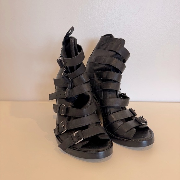 Ann Demeulemeester - Black Gladiator Wedge Boots - Picture 2 of 7